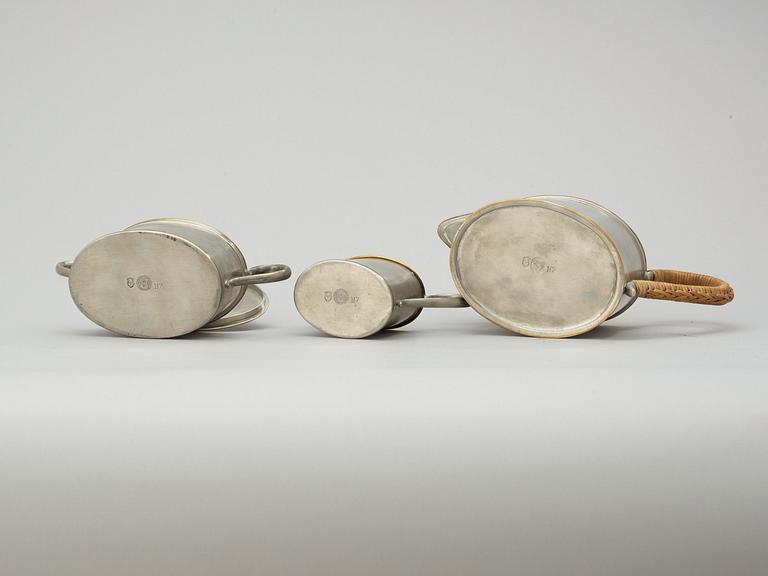 A Svenskt Tenn 3 pcs pewter coffee service, probably by Nils Fougstedt, Stockholm 1925.