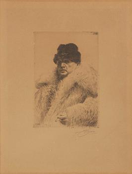 Anders Zorn, "Självporträtt i vargskinnspäls".