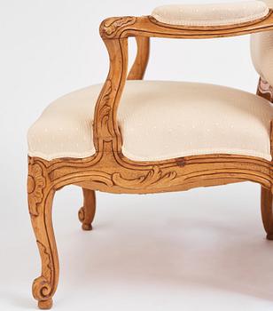 A pair of Swedish rococo fauteuils à la reine, later part of the 18th century.