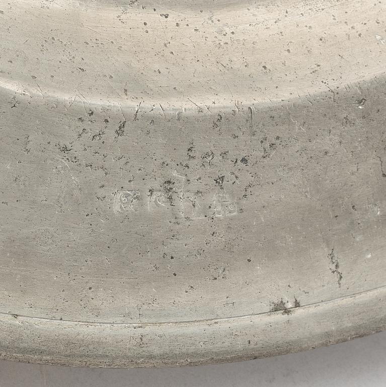 A group of six pewter dishes, different makers mark, most early 19th Century, Swedish/English.