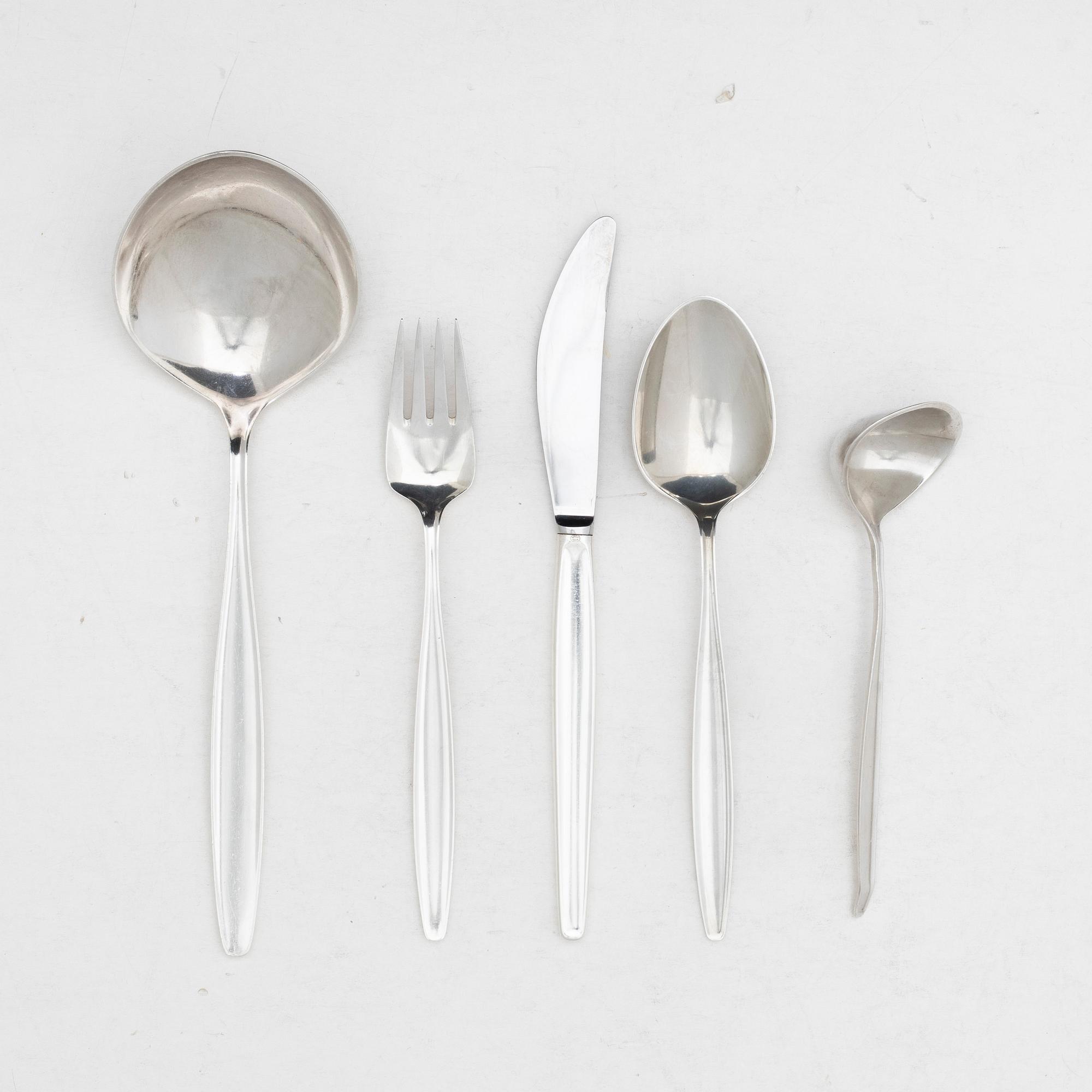 Tias Eckhoff, a 23-piece sterling silver flat ware set, 'Cypress', Georg Jensen, Denmark.