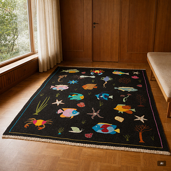 A hand-embroidered Kelim rug, c. 225 x 177 cm.
