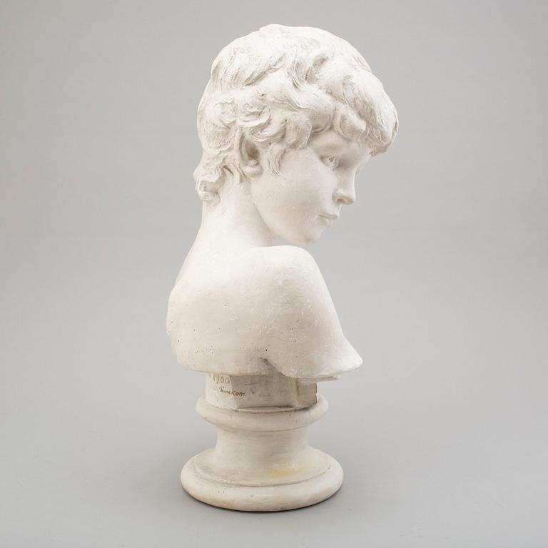 JOHN BÖRJESON, after. A plaster bust of a young boy, signed and dated 1900.