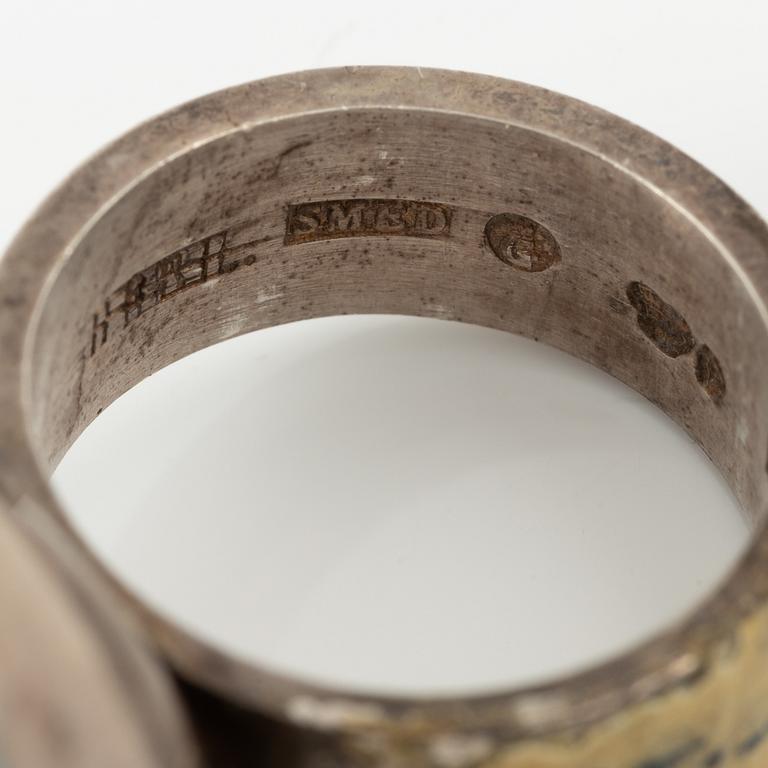 Lars Arby, three rings, sterling silver and enamel, Gothenburg 1966, 1968 and 1970.