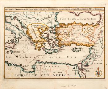 Maps of the Holy Land, 2 pcs, Augustin Calmet 1726 and Jacob & Hendrik Keur 1748, hand-colored engravings.
