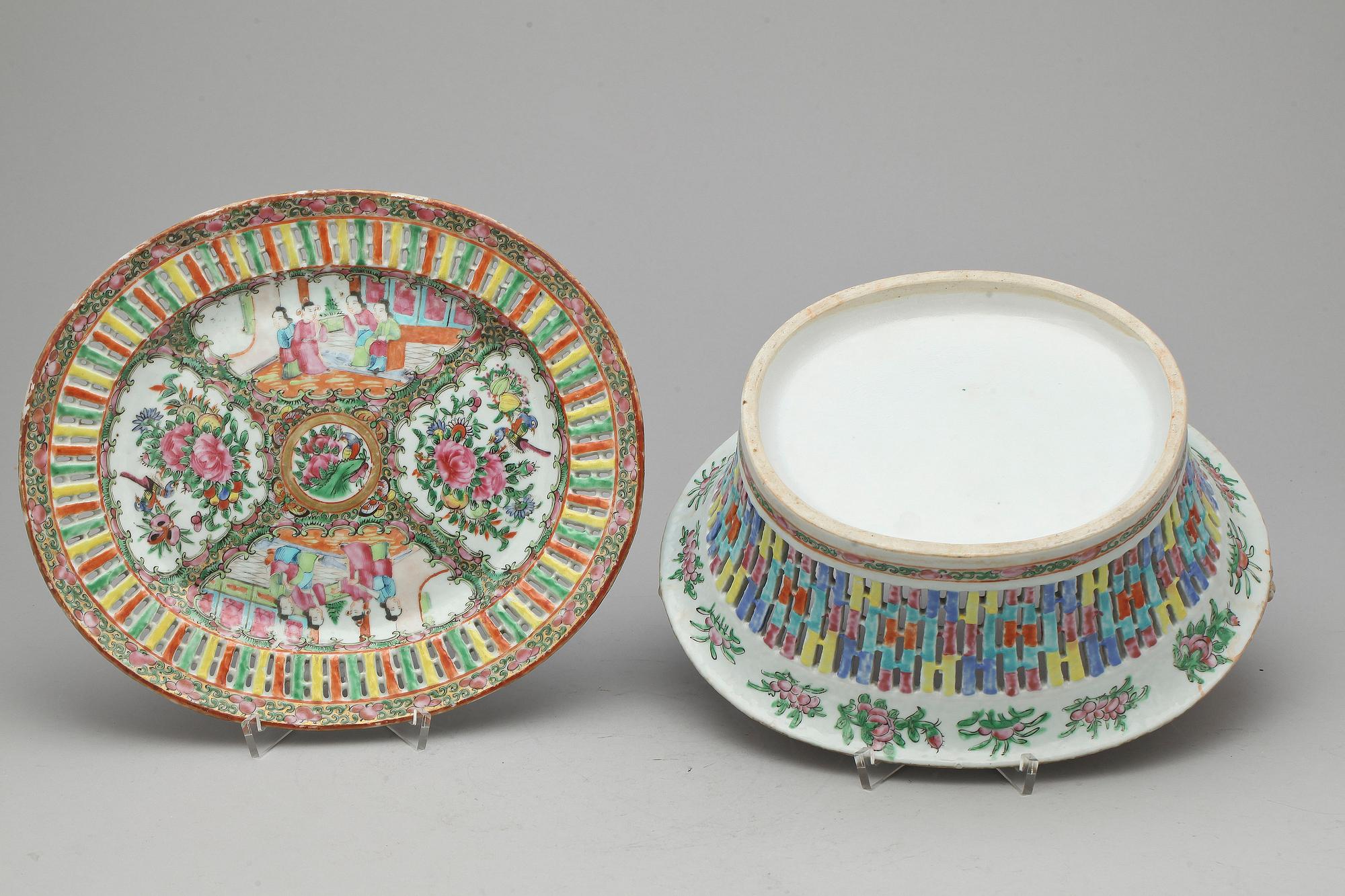 GALLERSKÅL med FAT, porslin, Kina, Kanton, 1800-/1900-tal.
