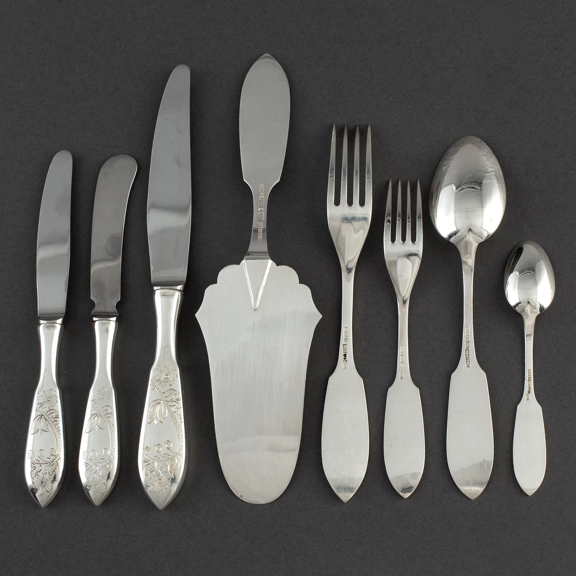 77 psc silver cutlery. Model 'Tornedal', C.O. Persson Ab, Haparanda 1978.
