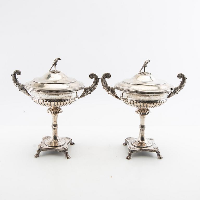 Berndt Erlandsson strösockerskålar ett par Empire-stil silver Karlskrona 1912.