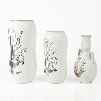 Stig Lindberg, three "Grazia" stoneware vases, Gustavsberg, Sweden, 1946-68.