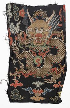 Two silk brocade 'dragon' fragments, late Ming dynasty/early Qing dynasty.