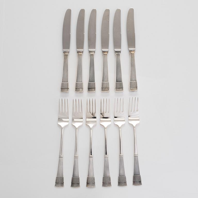 Mauno Honkanen, bestickuppsättning, 16 delar, silver, "Tähkä", Tillander, Helsingfors 1967-68.