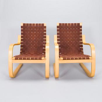 Alvar Aalto, a pair of late 1900s '406' armchairs for Artek.