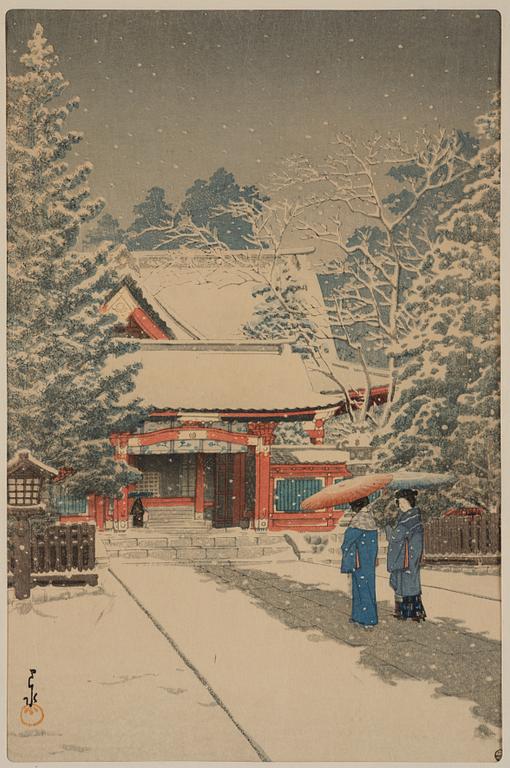 Kawase Bunjiro Hasui, Snow at Hie Shrine (Shato no yuki . Hie Jinja), Showa period, 20th century.