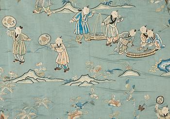 TEXTIL, broderat siden på yllebotten. Sen Qingdynasti.