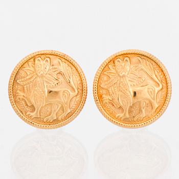 A PAIR OF EARRINGS, "Sun lion", 18K gold. Kalevala Koru 1998.