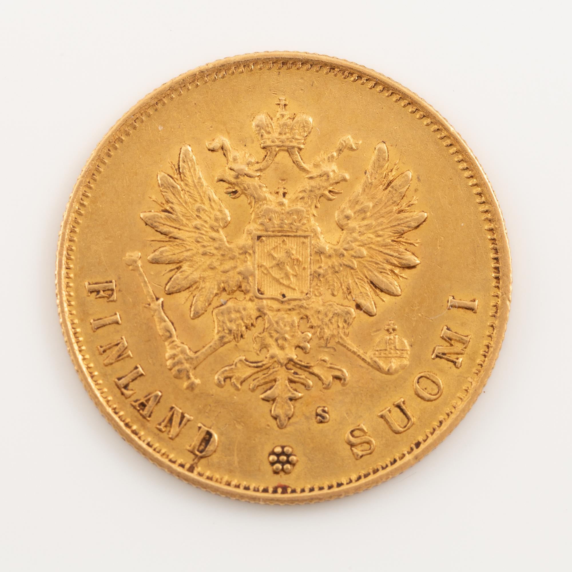 A goldcoin, Finland, Russian Duchy, 10 Markkaa, 1882.