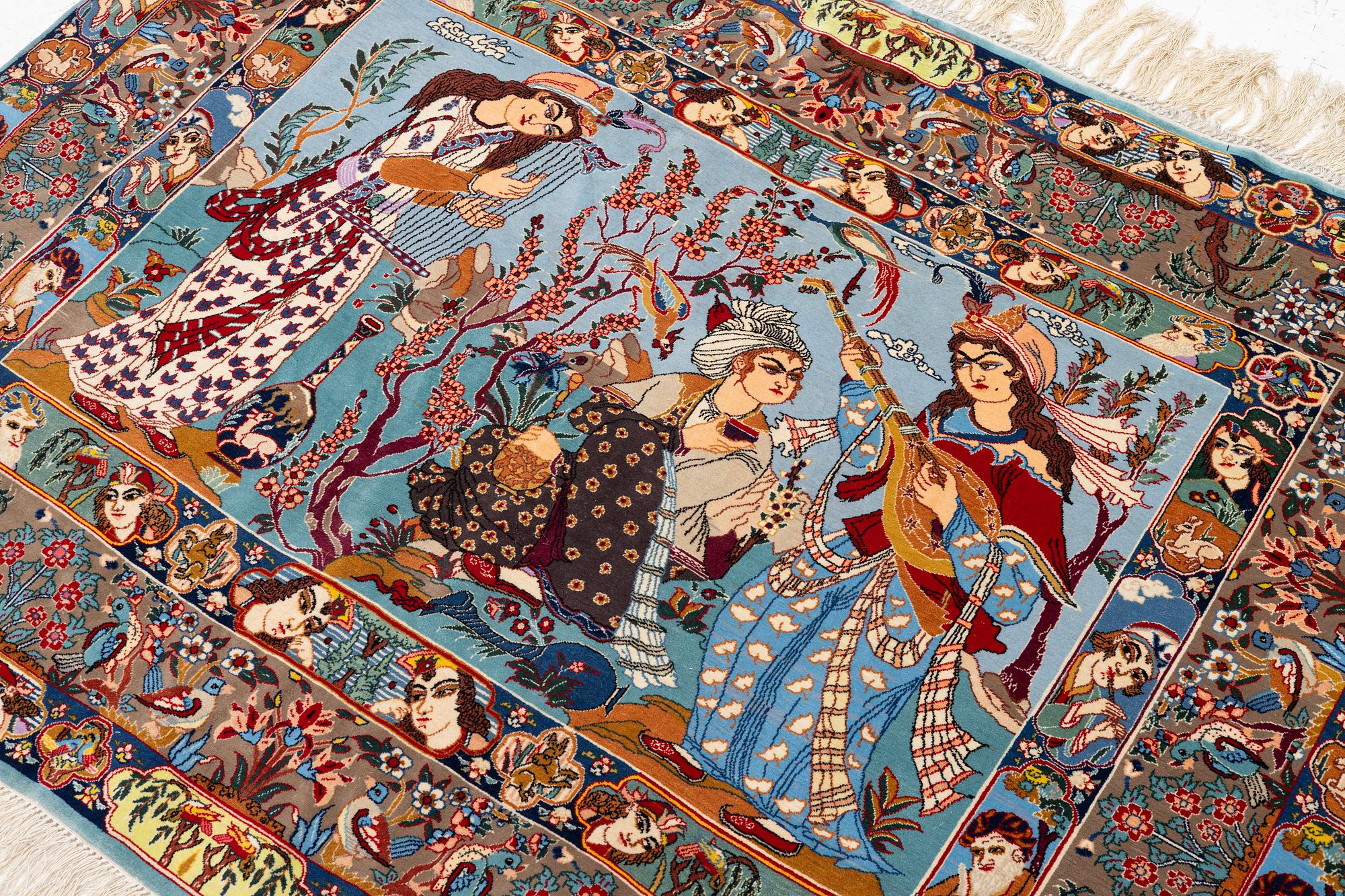 An Isfahan figural rug, c. 112 x 148 cm.