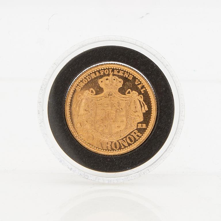 Gold coin Sweden, Oscar II 20 kr, 1895.