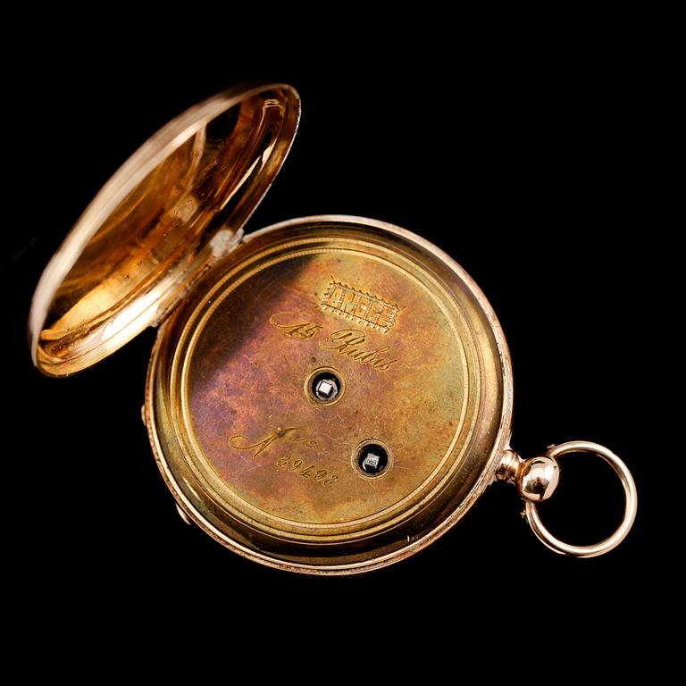 FICKUR, 14 k guld, omkring år 1900.