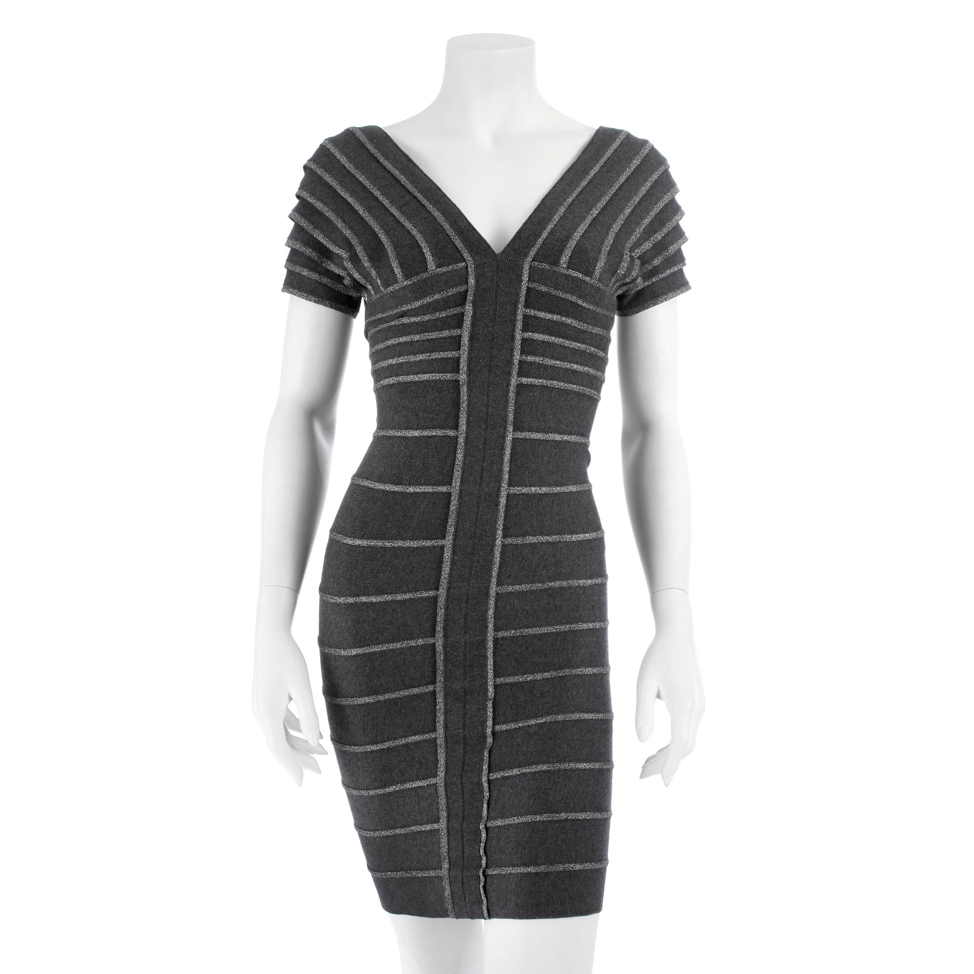 HERVÉ LÉGER, a grey and silver bandage dress. Size XS.