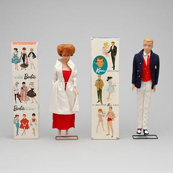 BARBIEDOCKOR, 2 st med tillbehör, Mattel, 1950/60-tal.