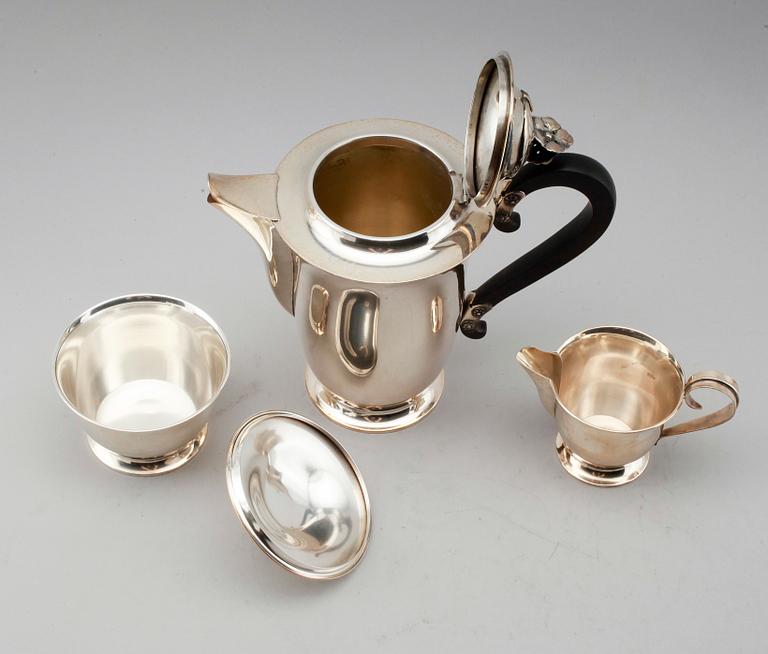 KAFFESERVIS, 3 delar, silver, Bransch, Stockholm 1947. Vikt ca 772 gram.