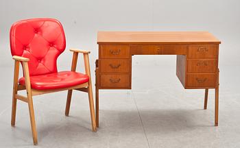SKRIVBORD MED STOL, 1960-tal.
