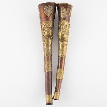 Two Buddhist Ritual Tibetan ceremonial dragon horns/trumpets, 19th century.