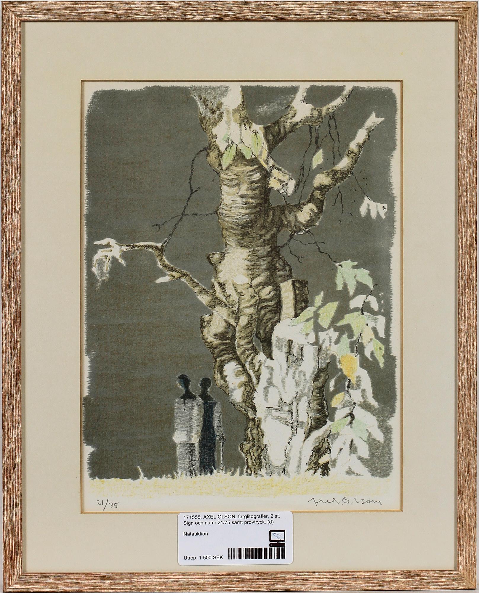 AXEL OLSON, färglitografier, 2 st. Sign och numr 21/75 samt provtryck.