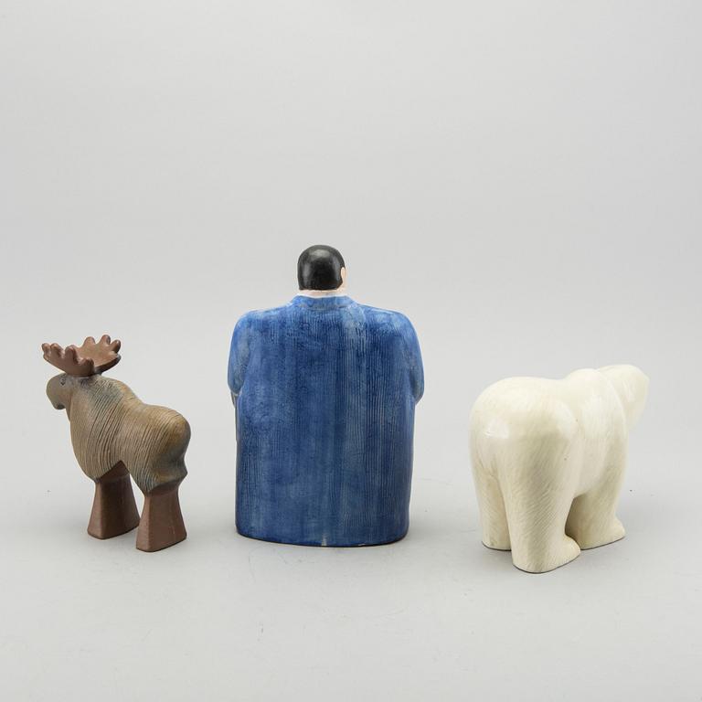 LISA LARSON, figuriner, stengods, 3 st, Gustavsberg.