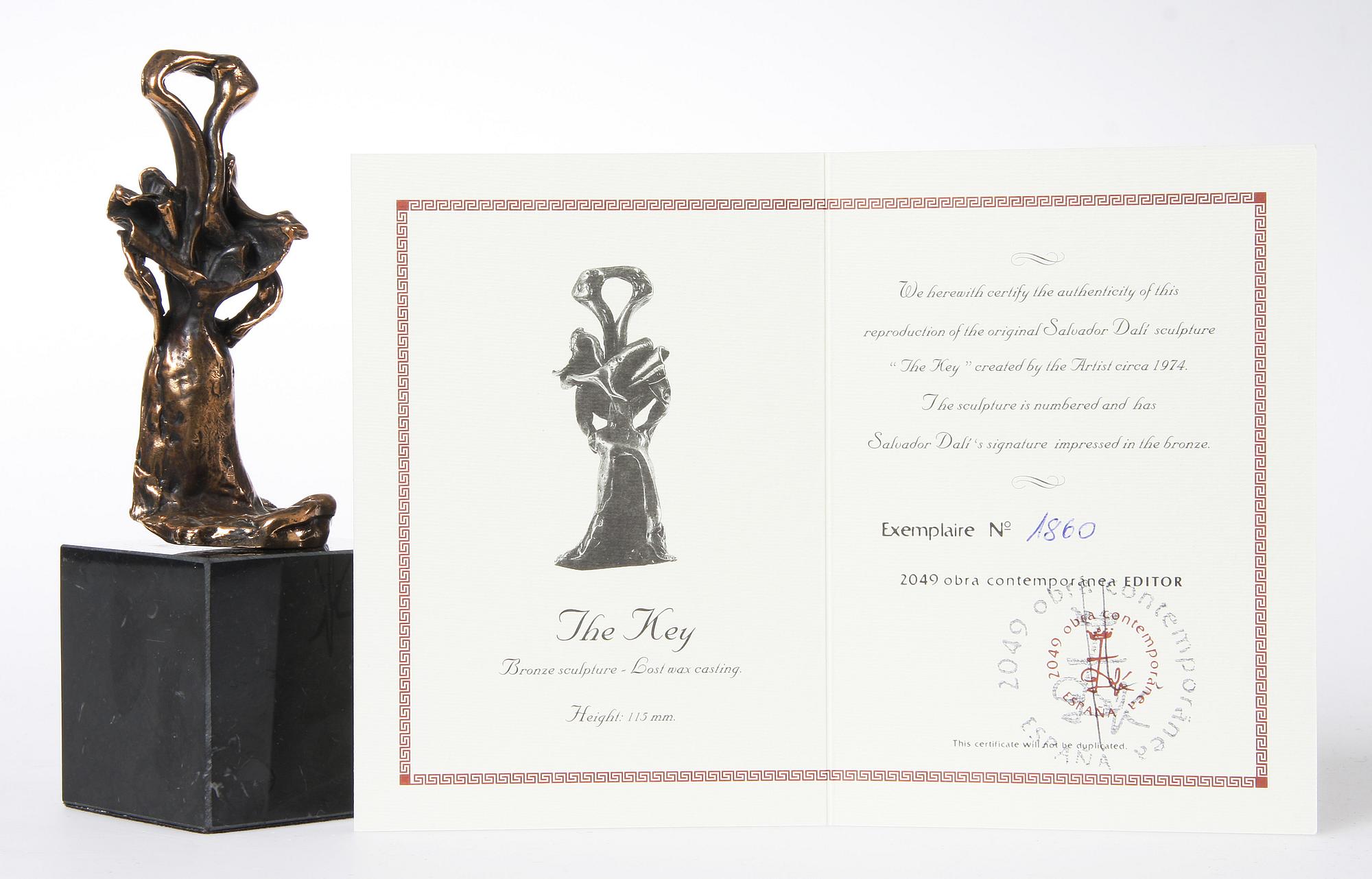 SALVADOR DALI, skulptur, patinerad brons, numr 1860. Intyg medföljer.