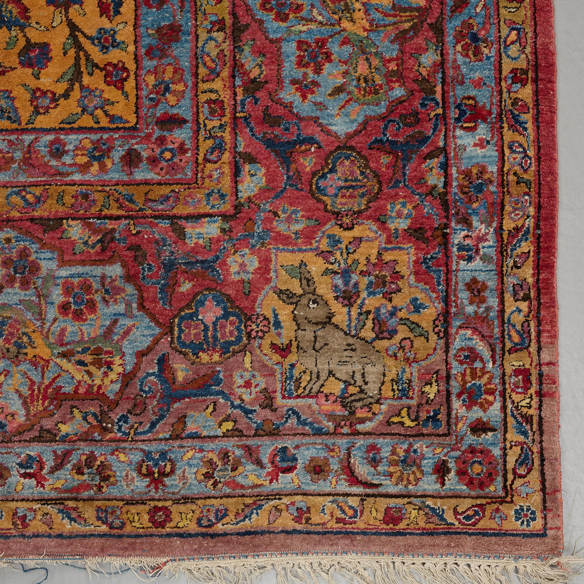 Matta, semiantik silke Keshan figural, ca 309-310 x 204,5-207 cm.