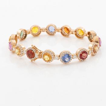 Bracelet 18K rose gold with rainbow-coloured sapphires and brilliant-cut diamonds.