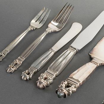 A Danish set of 48 pcs of sterling cutlery, Johan Rohde for Georg Jensen Denmark 20th century total weight ca 2420 gr.