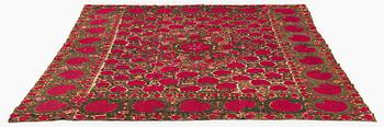 An antique Suzani embroidery, probably Tashkent region, Uzbekistan, 19th century, c. 221 x 184 cm.