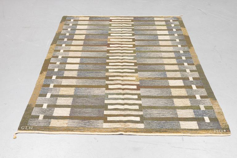 Margareta Grandin-Nettles, a carpet, flat weave, ca 249 x 167 cm, signed GLH MG.