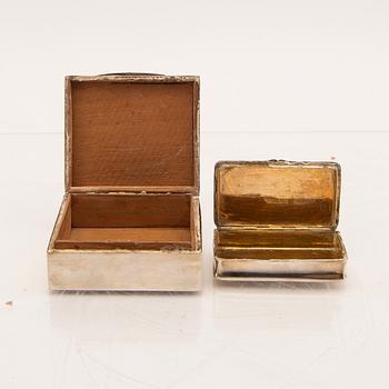 A set of seven silver boxes and decoration 19th/20th century.