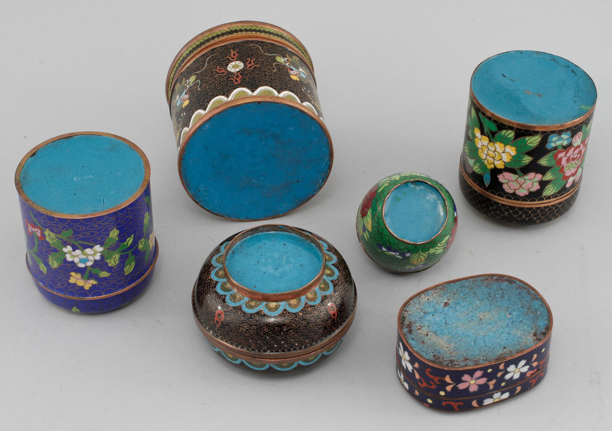 PARTI LOCKBURKAR, 6 st, cloisonne, 1900-tal.
