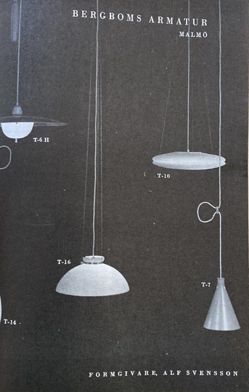 Alf Svensson, taklampor 2 st., modell "T 7", Bergboms, Malmö, 1950-tal.