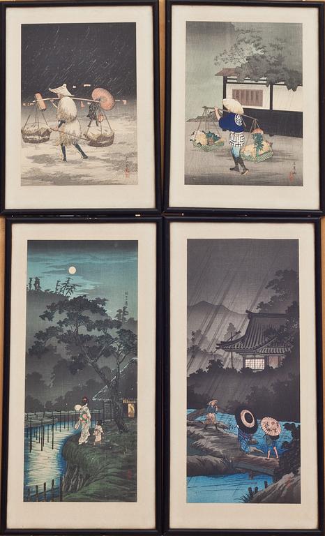 TRÄSNITT, 4 st. Japan, Hiroaki (Shotei) Takahashi. Omkring 1900.
