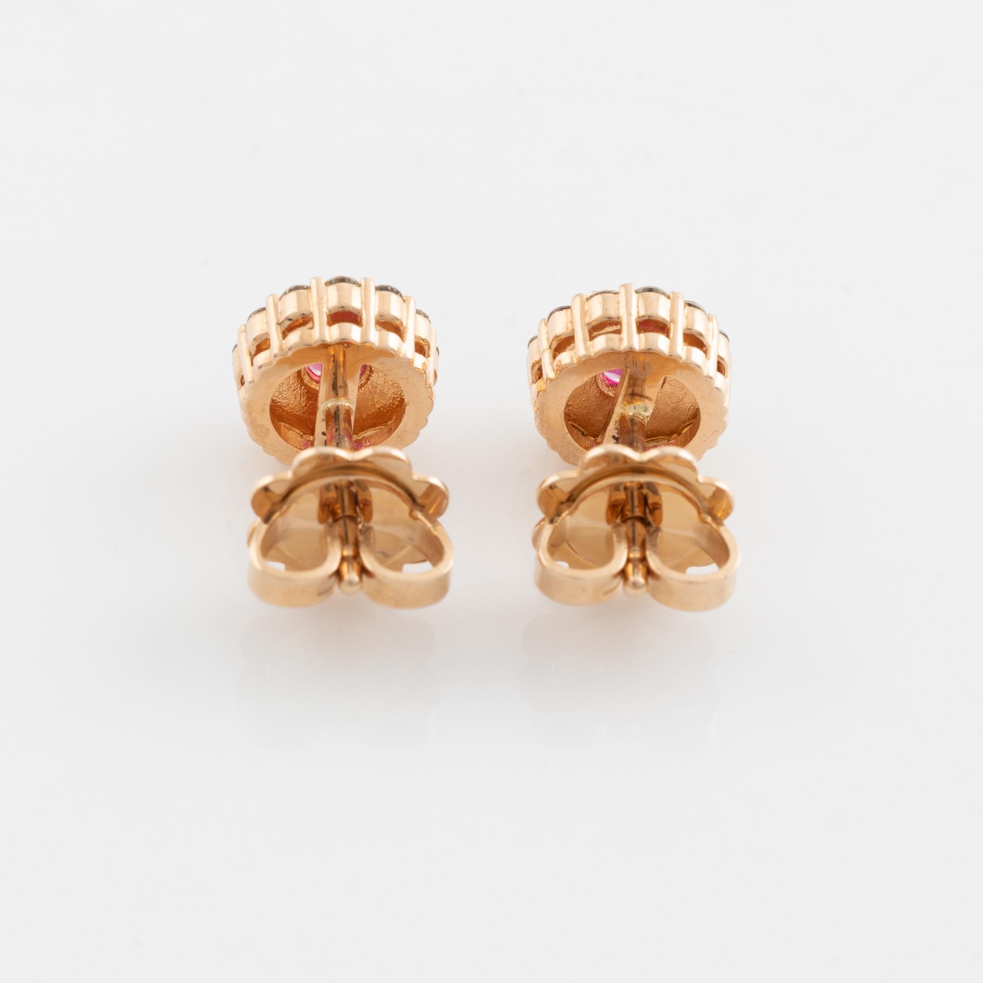 Ruby and brilliant cut diamond earrings.