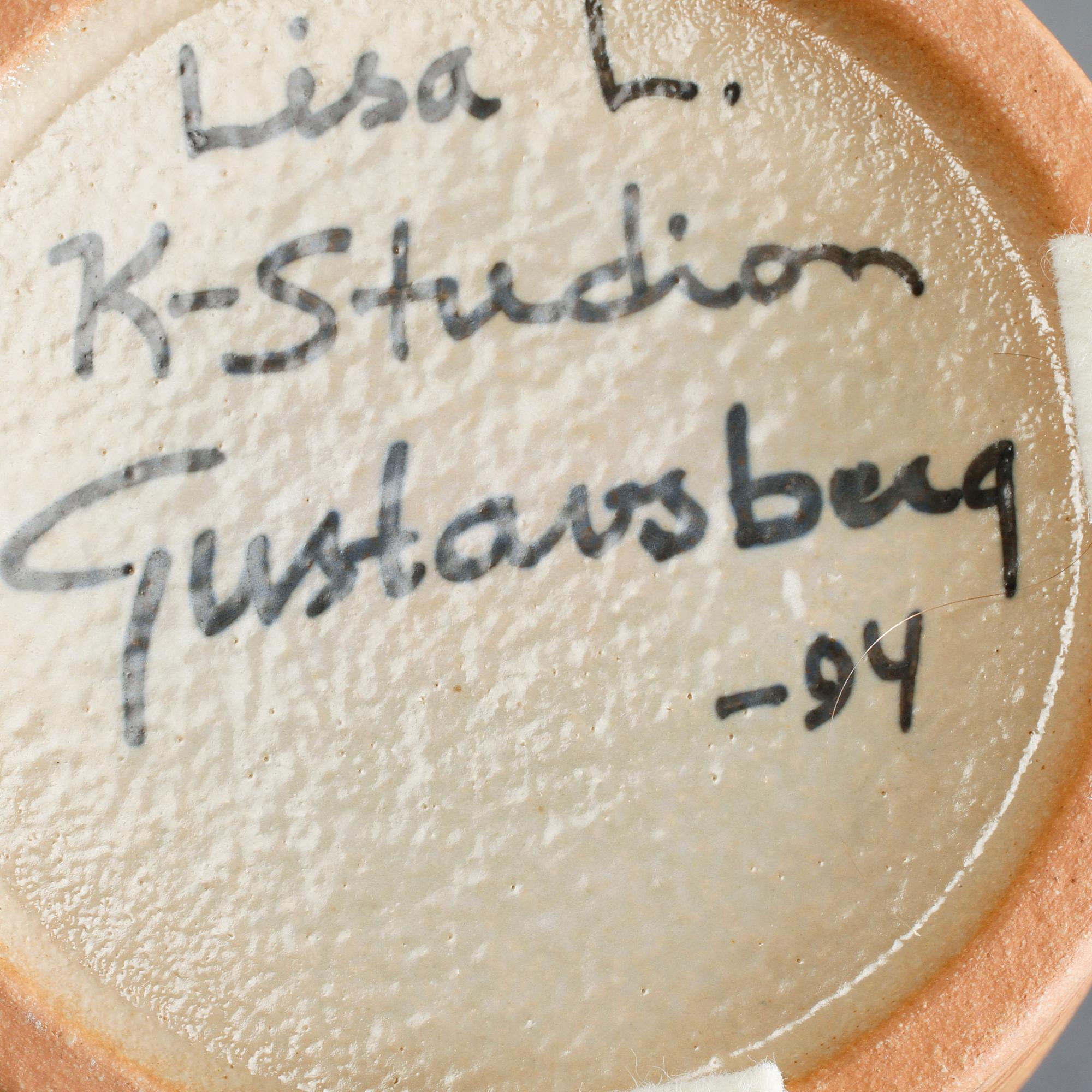 KANDELABER samt BURK, stengods, Lisa Larson,  Gustavsberg, 1900-talets andra hälft.