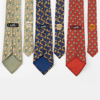 Hermès, a set of three silk ties.