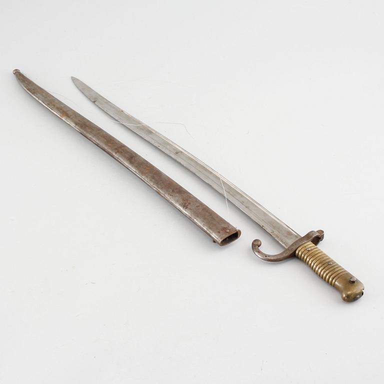 A french bayonet, dated 1875.