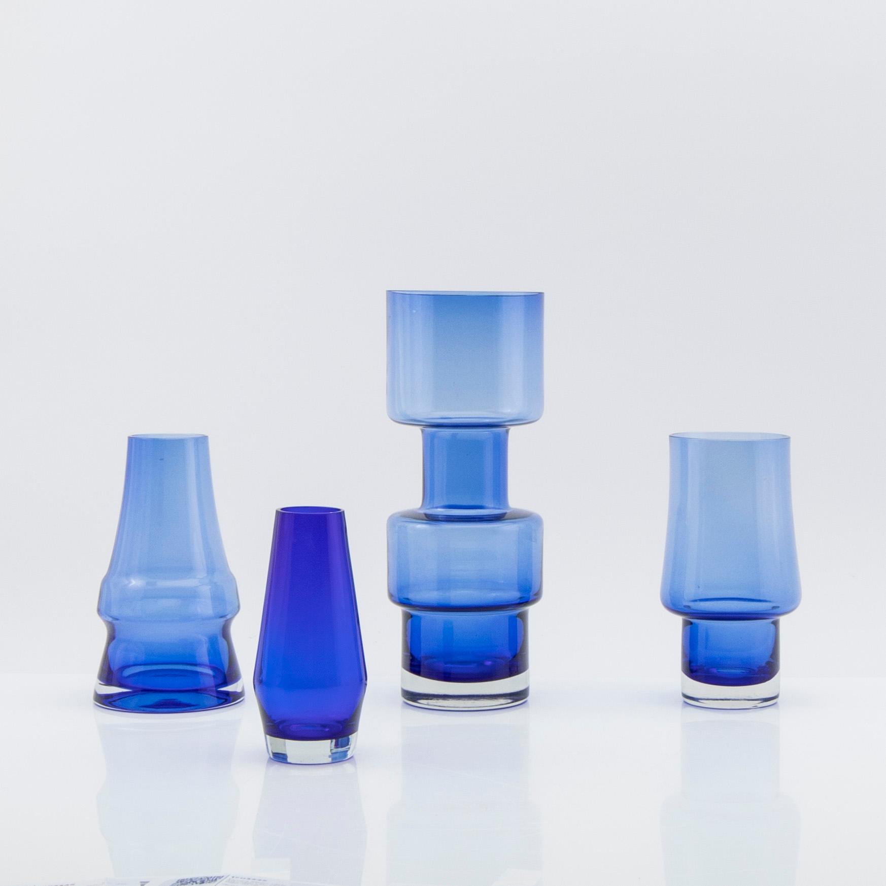 Tamara Aladin, vases, 4 pcs, glass, Riihimäen Lasi, Finland, 1960s/70s.