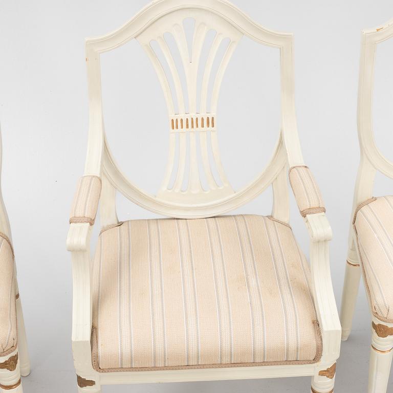 A pair of Gustavian chair and an armchair, Sweden, 19th century.