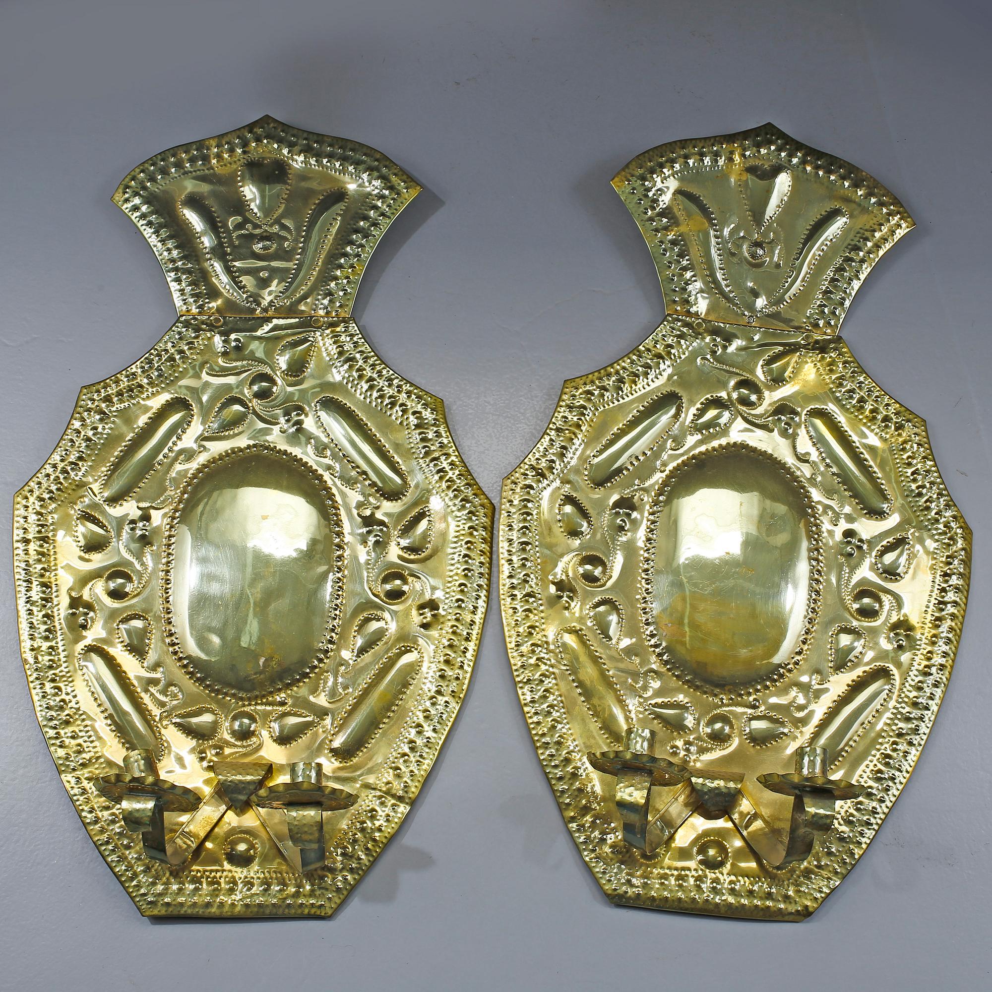 LJUSPLÅTAR, ett par, mässing, barockstil, 1800-tal.