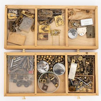Watchmaking tools and spare parts, including a lathe by Lorch.