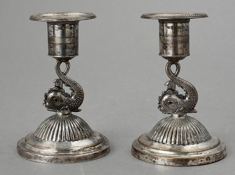 LJUSSTAKAR, ett par, silver. Empire, Johan Petter Grönwall, 1821.