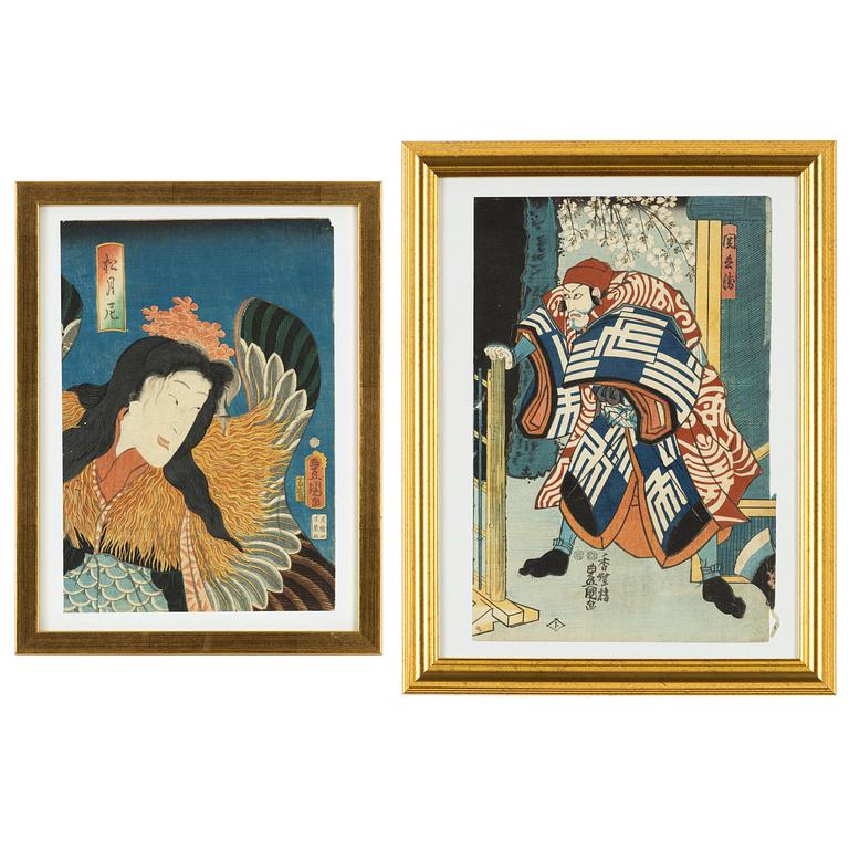 Utagawa Kunisada, efter, träsnitt, två stycken.